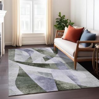 Piper Looms Chantille Swirls ACN1836 Olive Machine Washable Area Rug Lifestyle Image Feature