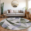 Piper Looms Chantille Swirls ACN1836 Olive Machine Washable Area Rug Round Lifestyle Image Feature