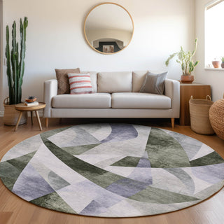 Piper Looms Chantille Swirls ACN1836 Olive Machine Washable Area Rug Round Lifestyle Image Feature