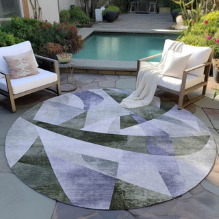 Piper Looms Chantille Swirls ACN1836 Olive Machine Washable Area Rug Round Outdoor Lifestyle Image Feature