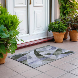 Piper Looms Chantille Swirls ACN1836 Olive Machine Washable Area Rug Scatter Outdoor Lifestyle Image Feature