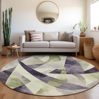 Piper Looms Chantille Swirls ACN1836 Purple Machine Washable Area Rug Round Lifestyle Image Feature