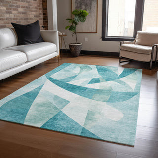 Piper Looms Chantille Swirls ACN1836 Teal Machine Washable Area Rug Lifestyle Image Feature