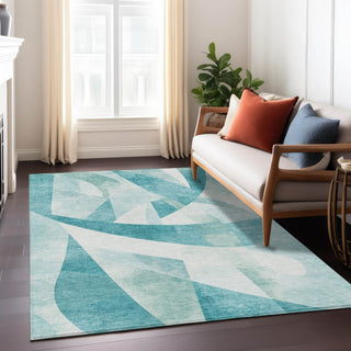 Piper Looms Chantille Swirls ACN1836 Teal Machine Washable Area Rug Lifestyle Image Feature