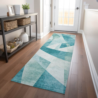 Piper Looms Chantille Swirls ACN1836 Teal Machine Washable Area Rug Runner Lifestyle Image Feature