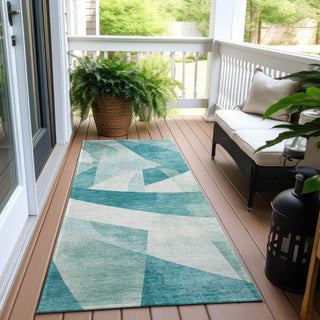 Piper Looms Chantille Swirls ACN1836 Teal Machine Washable Area Rug Runner Outdoor Lifestyle Image Feature