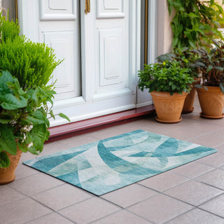 Piper Looms Chantille Swirls ACN1836 Teal Machine Washable Area Rug Scatter Outdoor Lifestyle Image Feature