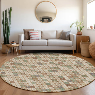 Piper Looms Chantille Geometric ACN1837 Beige Machine Washable Area Rug Round Lifestyle Image Feature