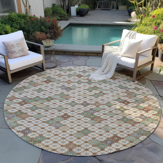 Piper Looms Chantille Geometric ACN1837 Beige Machine Washable Area Rug Round Outdoor Lifestyle Image Feature