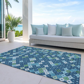 Piper Looms Chantille Geometric ACN1837 Navy Machine Washable Area Rug Outdoor Lifestyle Image Feature