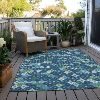 Piper Looms Chantille Geometric ACN1837 Navy Machine Washable Area Rug Outdoor Lifestyle Image Feature