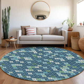Piper Looms Chantille Geometric ACN1837 Navy Machine Washable Area Rug Round Lifestyle Image Feature