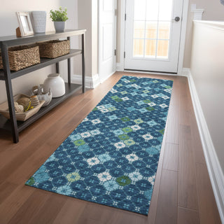Piper Looms Chantille Geometric ACN1837 Navy Machine Washable Area Rug Runner Lifestyle Image Feature