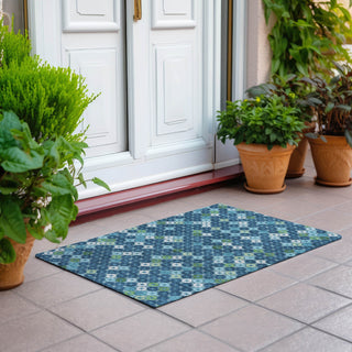 Piper Looms Chantille Geometric ACN1837 Navy Machine Washable Area Rug Scatter Outdoor Lifestyle Image Feature