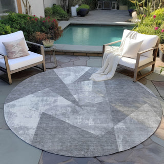 Piper Looms Chantille Modern ACN1838 Gray Machine Washable Area Rug Round Outdoor Lifestyle Image Feature