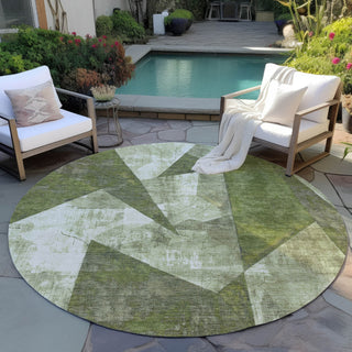 Piper Looms Chantille Modern ACN1838 Green Machine Washable Area Rug Round Outdoor Lifestyle Image Feature