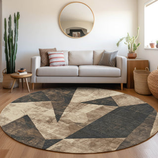 Piper Looms Chantille Modern ACN1838 Mocha Machine Washable Area Rug Round Lifestyle Image Feature