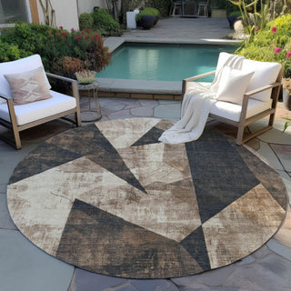 Piper Looms Chantille Modern ACN1838 Mocha Machine Washable Area Rug Round Outdoor Lifestyle Image Feature