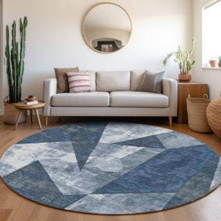 Piper Looms Chantille Modern ACN1838 Navy Machine Washable Area Rug Round Lifestyle Image Feature