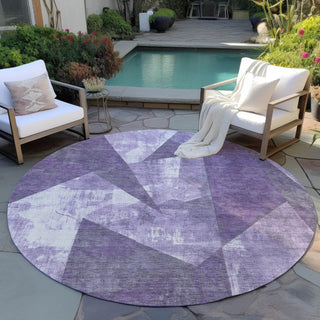 Piper Looms Chantille Modern ACN1838 Purple Machine Washable Area Rug Round Outdoor Lifestyle Image Feature