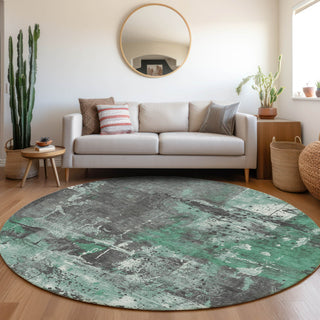 Piper Looms Chantille Abstract ACN1839 Green Machine Washable Area Rug Round Lifestyle Image Feature