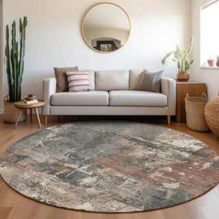 Piper Looms Chantille Abstract ACN1839 Paprika Machine Washable Area Rug Round Lifestyle Image Feature