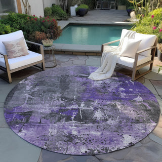 Piper Looms Chantille Abstract ACN1839 Purple Machine Washable Area Rug Round Outdoor Lifestyle Image Feature