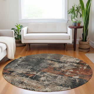 Piper Looms Chantille Abstract ACN1839 Taupe Machine Washable Area Rug Round Lifestyle Image Feature