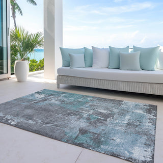 Piper Looms Chantille Abstract ACN1839 Teal Machine Washable Area Rug Outdoor Lifestyle Image Feature