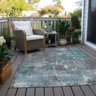 Piper Looms Chantille Abstract ACN1839 Teal Machine Washable Area Rug Outdoor Lifestyle Image Feature