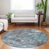 Piper Looms Chantille Abstract ACN1839 Teal Machine Washable Area Rug Round Lifestyle Image Feature