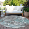 Piper Looms Chantille Abstract ACN1839 Teal Machine Washable Area Rug Round Outdoor Lifestyle Image Feature