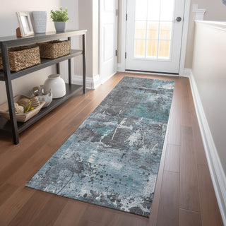 Piper Looms Chantille Abstract ACN1839 Teal Machine Washable Area Rug Runner Lifestyle Image Feature