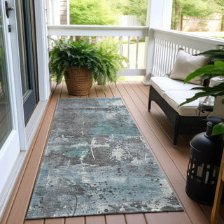 Piper Looms Chantille Abstract ACN1839 Teal Machine Washable Area Rug Runner Outdoor Lifestyle Image Feature
