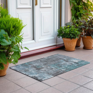 Piper Looms Chantille Abstract ACN1839 Teal Machine Washable Area Rug Scatter Outdoor Lifestyle Image Feature