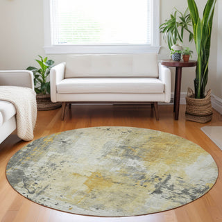 Piper Looms Chantille Abstract ACN1840 Gold Machine Washable Area Rug Round Lifestyle Image Feature