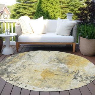 Piper Looms Chantille Abstract ACN1840 Gold Machine Washable Area Rug Round Outdoor Lifestyle Image Feature