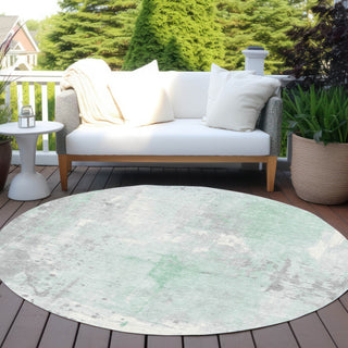 Piper Looms Chantille Abstract ACN1840 Mint Machine Washable Area Rug Round Outdoor Lifestyle Image Feature