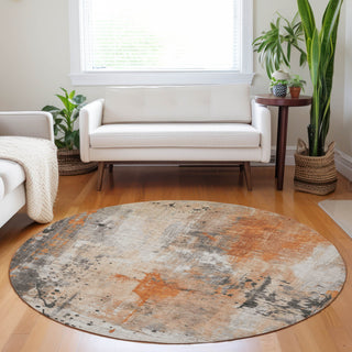 Piper Looms Chantille Abstract ACN1840 Orange Machine Washable Area Rug Round Lifestyle Image Feature