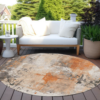Piper Looms Chantille Abstract ACN1840 Orange Machine Washable Area Rug Round Outdoor Lifestyle Image Feature