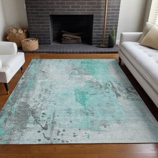 Piper Looms Chantille Abstract ACN1840 Teal Machine Washable Area Rug Lifestyle Image Feature