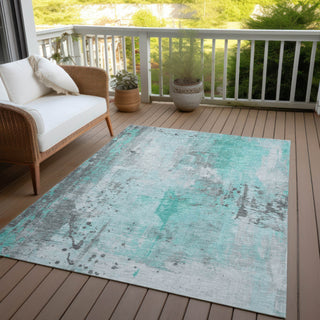 Piper Looms Chantille Abstract ACN1840 Teal Machine Washable Area Rug Outdoor Lifestyle Image Feature