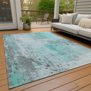 Piper Looms Chantille Abstract ACN1840 Teal Machine Washable Area Rug Outdoor Lifestyle Image Feature