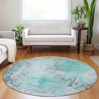 Piper Looms Chantille Abstract ACN1840 Teal Machine Washable Area Rug Round Lifestyle Image Feature