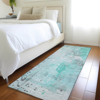 Piper Looms Chantille Abstract ACN1840 Teal Machine Washable Area Rug Runner Lifestyle Image Feature