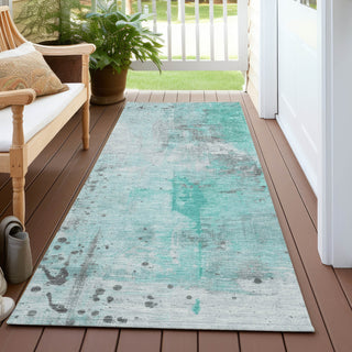 Piper Looms Chantille Abstract ACN1840 Teal Machine Washable Area Rug Runner Outdoor Lifestyle Image Feature
