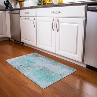 Piper Looms Chantille Abstract ACN1840 Teal Machine Washable Area Rug Scatter Lifestyle Image Feature