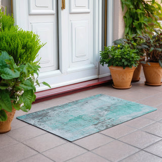 Piper Looms Chantille Abstract ACN1840 Teal Machine Washable Area Rug Scatter Outdoor Lifestyle Image Feature