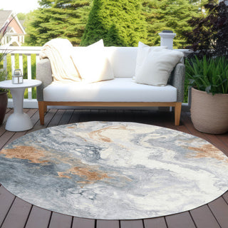 Piper Looms Chantille Abstract ACN1841 Gray Machine Washable Area Rug Round Outdoor Lifestyle Image Feature