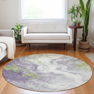 Piper Looms Chantille Abstract ACN1841 Lavender Machine Washable Area Rug Round Lifestyle Image Feature